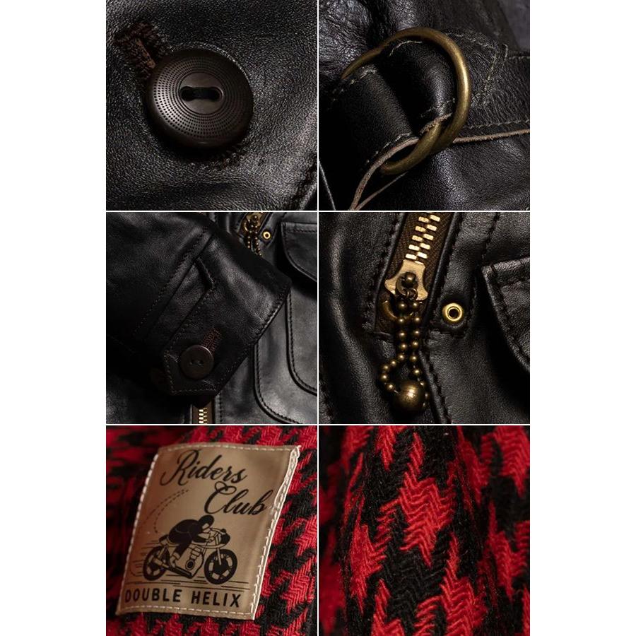 Double Helix Dポケ ライダース 茶芯　ブラック DOUBLE HELIX ダブルヘリックス 茶芯|ホースハイド|ダブルライダース