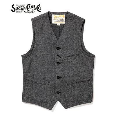 SUGAR CANE Lot441 ワーク ベスト グレー シンチバック w38 SUGAR CANE シュガーケーン ワークベスト 9oz.COTTON COVERT WORK VEST