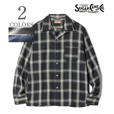 SUGAR CANE / 長袖シャツ/XL/レーヨン/GRY/オンブレCK/SC29377 SUGAR CANE シュガーケーン 長袖 レーヨン コバートチエック オープン