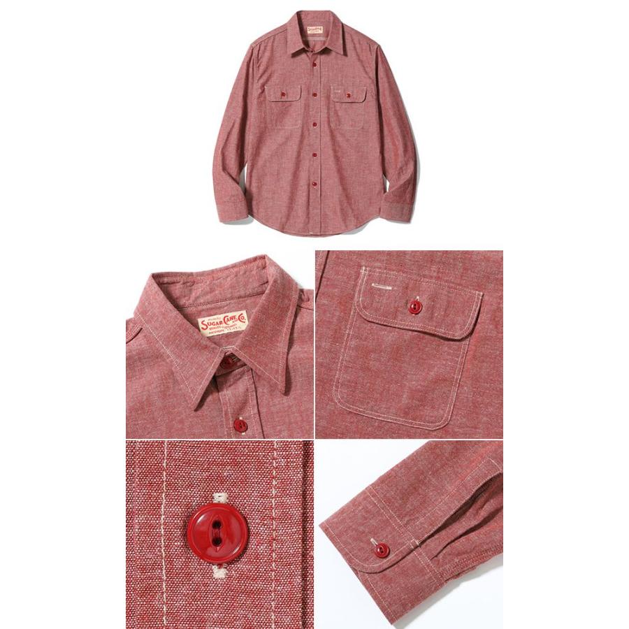 SUGAR CANE シュガーケーン 長袖 シャンブレーワークシャツ RED