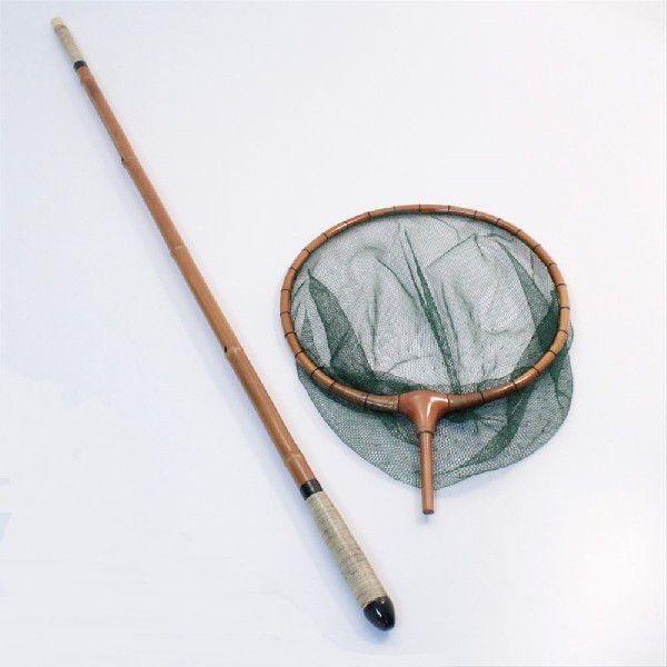 白藤巻花竹玉の柄1本物 + 加工木枠へら玉網 尺/3mm目 (4色) (40044