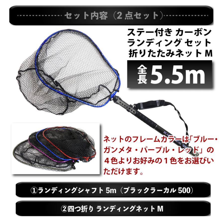 おり釣具 ステー付き カーボン ランディング セット 折りたたみネット