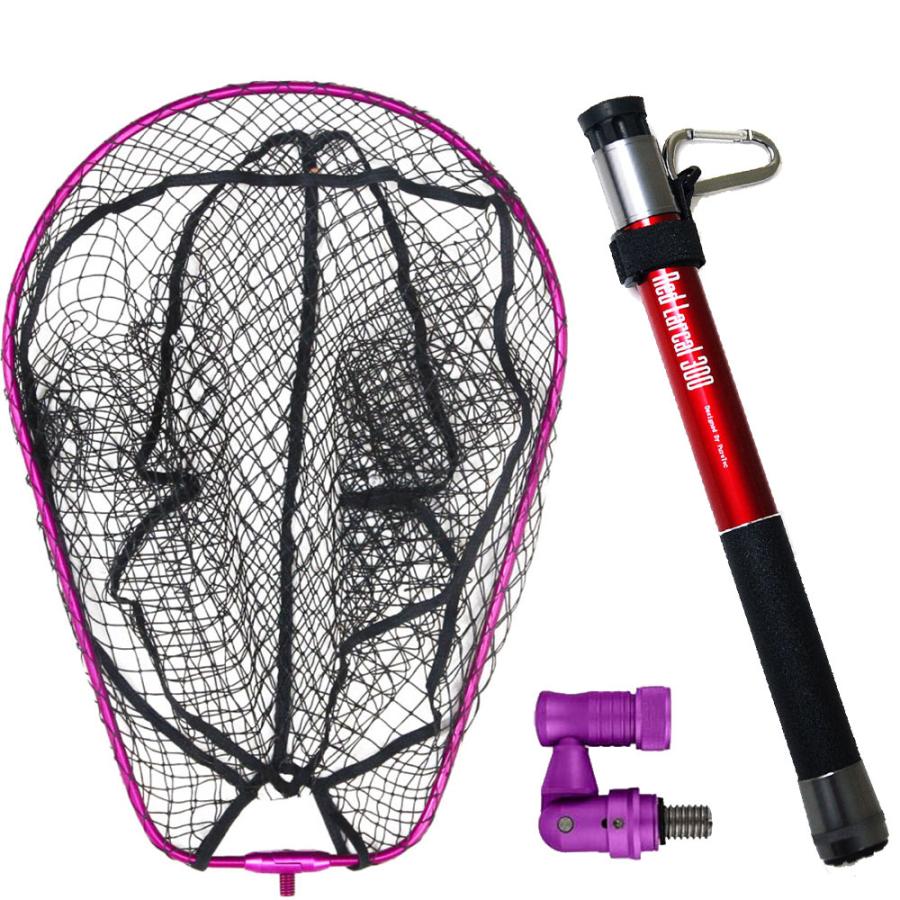 おり釣具 ランディング ネット 3点セット 玉の柄 RED LARCAL300 +