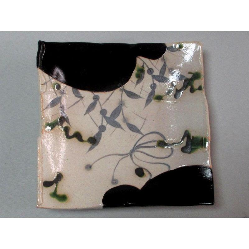 角皿 黒織部 幾何文 玉山窯 玉置保夫 監修 G-150 : 織部の器 千瓢