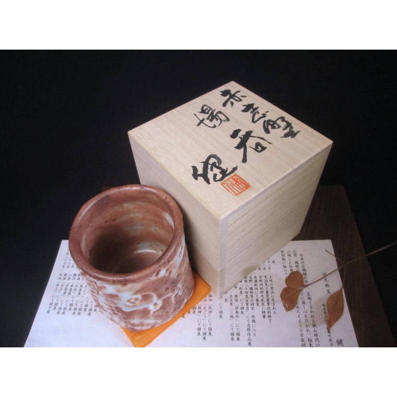 湯呑み 赤志野 草文 湯呑（共箱） 源九郎窯 加藤健 KA-144 : 織部の器