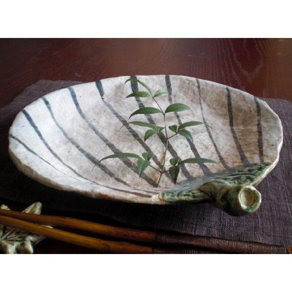八寸皿 織部 鉄絵 うちわ形 早蕨窯 佐藤和次 S-183 : 織部の器 千瓢