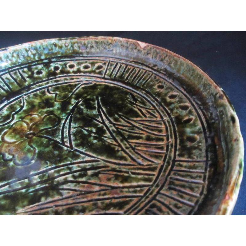 鉢 総織部 花文八寸鉢(箱入り) 陶芸作家・佐藤和次作 S-579 : 織部の器