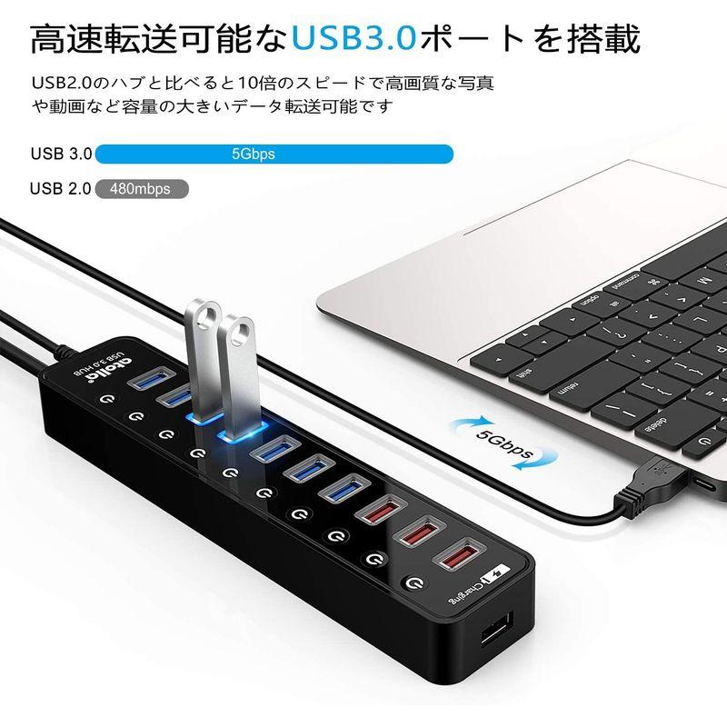 USB3.0ハブ 電源付き, atolla 7ポート5Gbps高速 USBハブ3.0 の 拡張  4充電ポート USB Hub 独立スイッチ