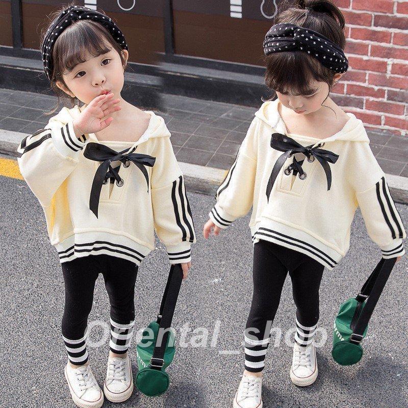 韓国子供服 ２点セット Tシャツ ゆったり オールインワン カジュアル キッズ ズボン ナチュラル フード付きセットアップ リゾート 可愛い 女の子 春秋 長袖 激安価格の 春秋