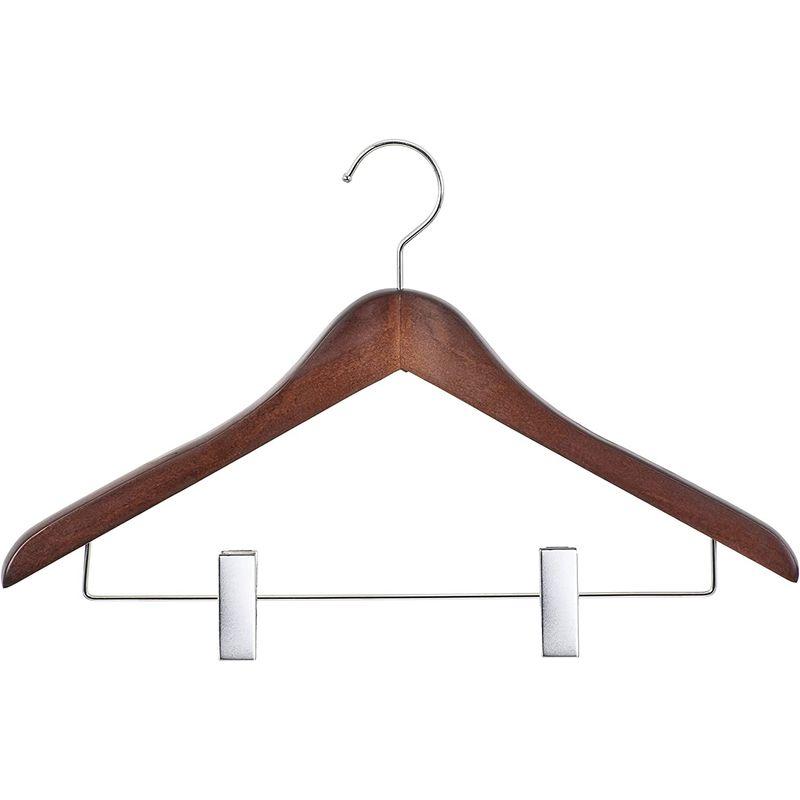 サワフジ 衣類ハンガー ブラウン 約幅44×奥行3×高さ28.5cm(クリップ含む。ハンガー本体の厚みは約1.5cm) 木製ハンガークリップ