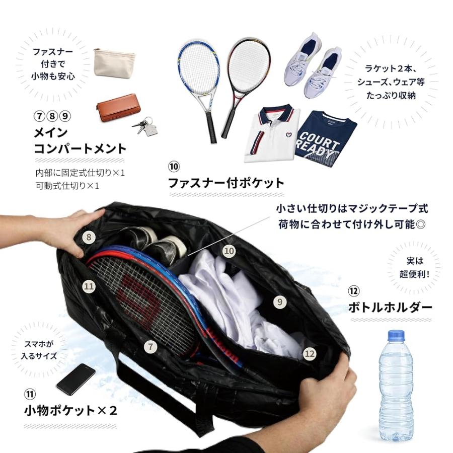 ラケットバッグ トートバッグ ワイド スポーツ 大容量 テニス 2本用