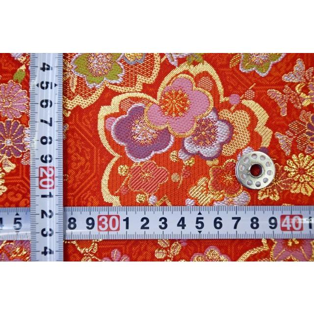 金襴 生地 布 はぎれ 蜀甲地に桜 赤（朱） 手芸,人形,衣装,木目込
