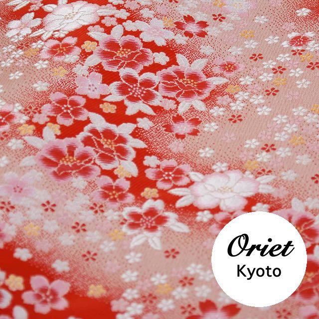 金襴 生地 はぎれ 布 流水桜牡丹 赤／ピンク 手芸,人形,インテリアなど