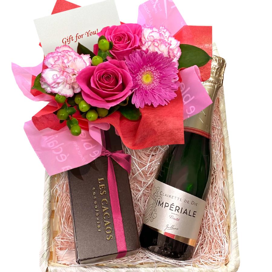 お祝い プレゼント 花 スイーツ ワイン スパークリングワイン ギフト 焼き菓子 フランス 生花 フラワー バスケット レ カカオ 女性 妻 Og35 ワインとギフトの専門ストア 通販 Yahoo ショッピング
