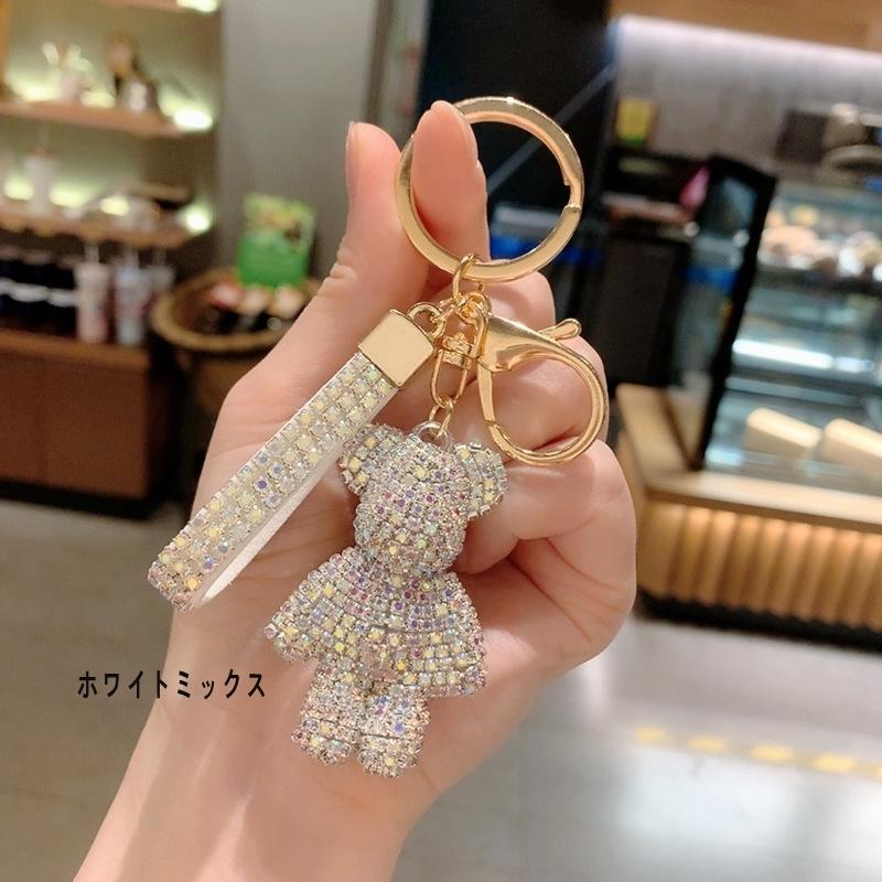ミニクマ バッグチャーム くま キーホルダー かわいい アクセサリー ラインストーン キーチェーン プレゼント 最適 レディース 6色 女性 人気 キラキラ 鍵 :keybearnew:オリジンショップ 通販 くま キーホルダー チャーム ピンク お揃い プレゼント お祝い 人気