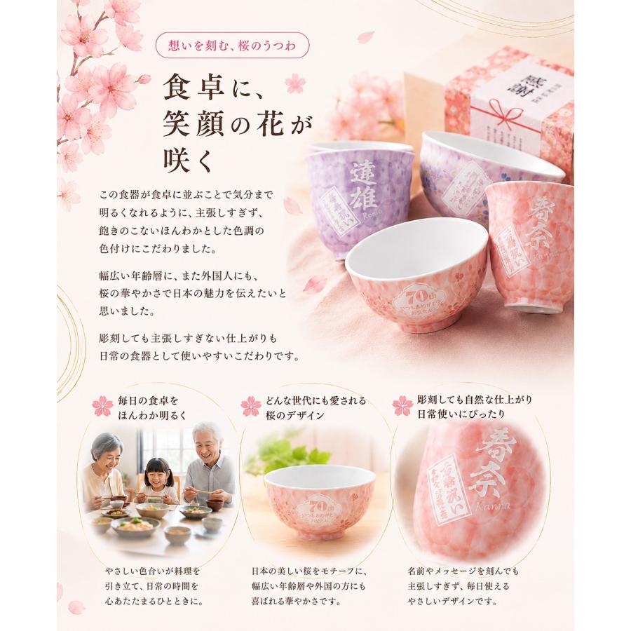 名入れ ペアギフト SXX 波佐見焼 桜華 夫婦茶碗 と 湯呑 おまかせ箸 紫