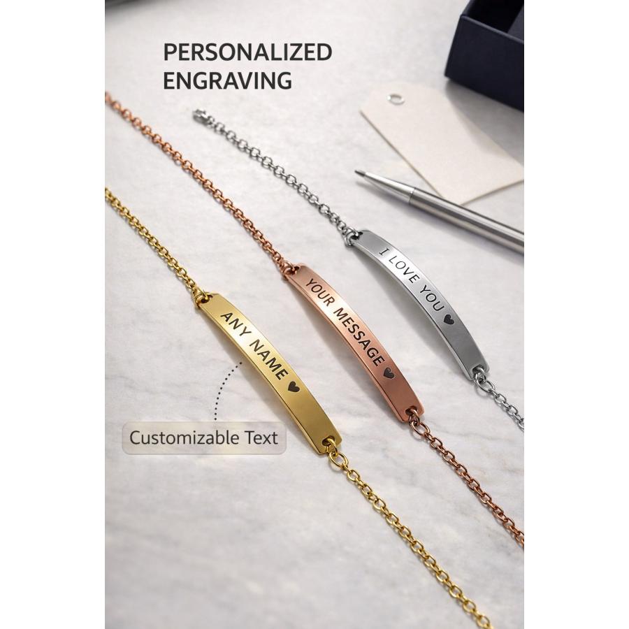 YH 名入れ MXX ペアアクセサリーセット ブレスレット シンプルプレートチェーンブレスレット 2点 |  | 14