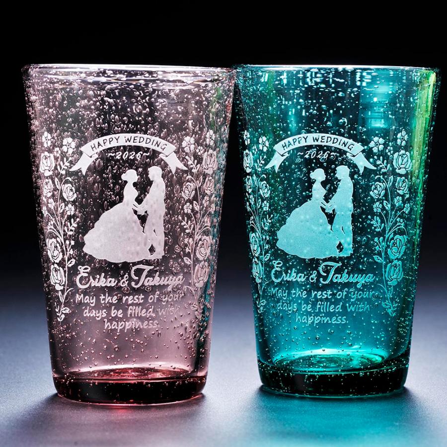 名入れ ペアギフト SXX グラス 気泡びいどろビアグラス グリーン パープル 2点セット 布張りBOX入り |  | 01