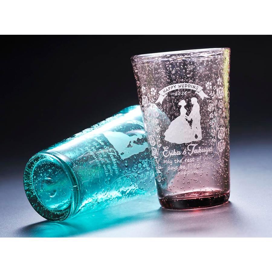 名入れ ペアギフト SXX グラス 気泡びいどろビアグラス グリーン パープル 2点セット 布張りBOX入り |  | 03