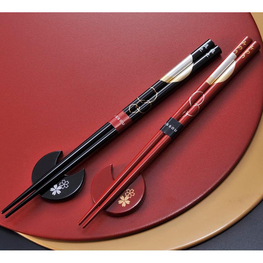 名入れ ギフト LXX ペア箸セット 一双 輪島塗 宵待月 & 箸置き 華桜