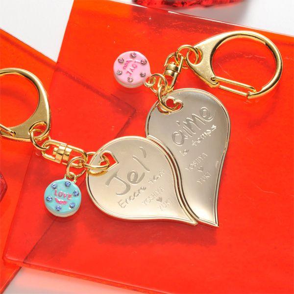 キーホルダー おしゃれ ペア 名入れ プレゼント ギフト キーリング カップル ペアセット オリジナルハートキーホルダー クッキーlove 即日出荷