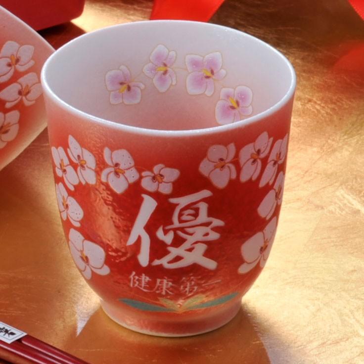 名入れ 還暦祝い セット SXX 還暦 有田焼 胡蝶蘭 赤 茶碗 湯のみ 箸 お