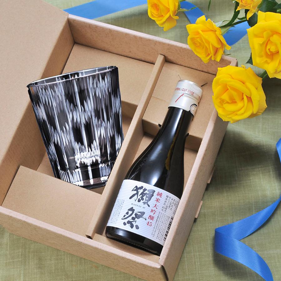 名入れ ギフト SXX 酒セット 獺祭 純米大吟醸 45 180ml \u0026 切子 グラス 矢絣 セット ギフトBOX入りの画像