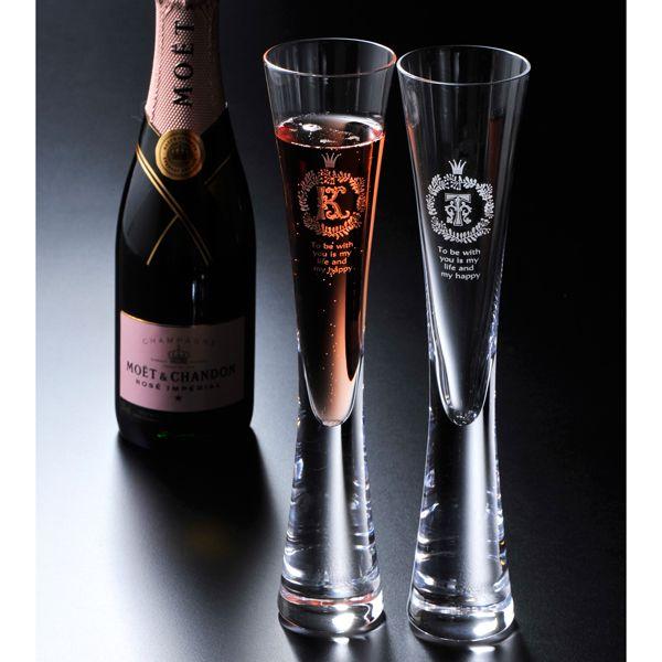 名入れ ギフト SXX ペア酒セット シャンパングラス モエ・エ・シャンドン ロゼ・アンペリアル 375ml \u0026 MOYA モヤ トールシャンパングラス 2点 布張りBOX入りの画像