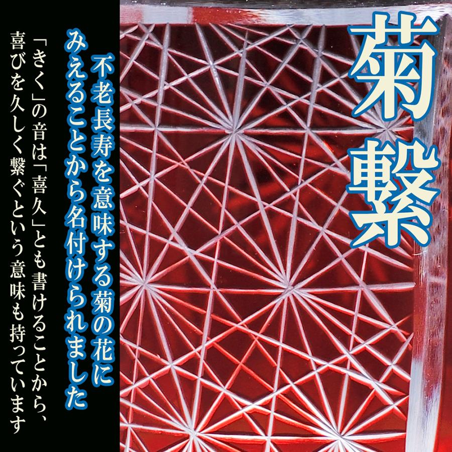 名入れ ギフト SXX 切子 足付菱型菊繋グラス 赤 木箱入りの画像