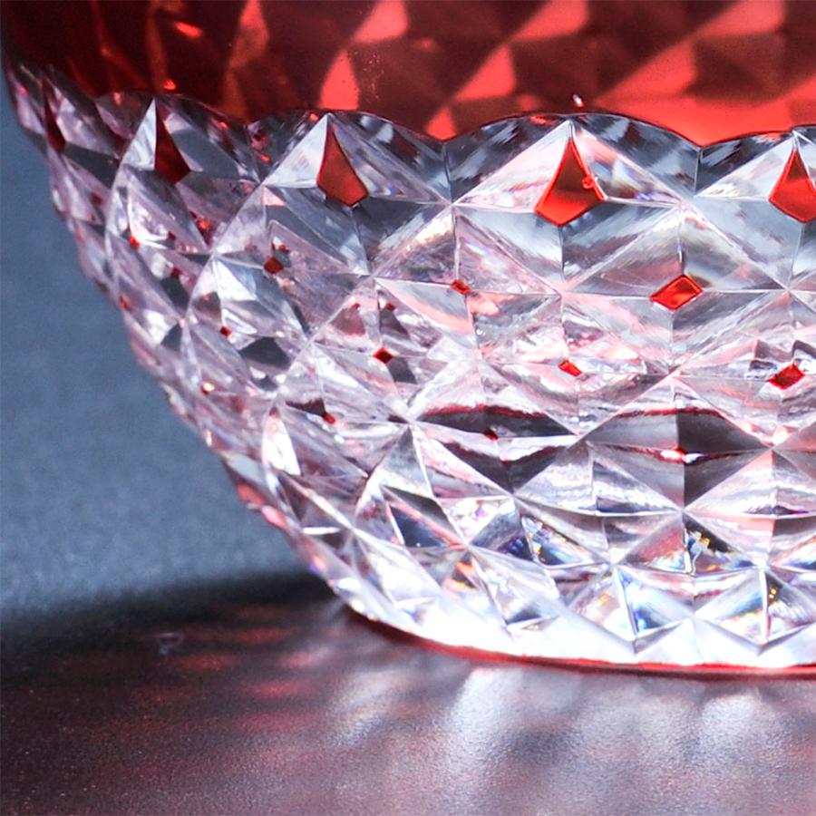名入れ ギフト SXX 切子 丸型ロックグラス ダイヤカット 赤 木箱入りの画像