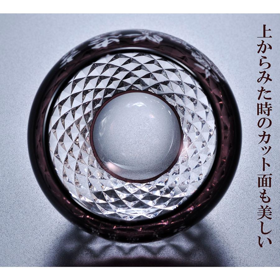 名入れ ギフト SXX 切子 丸型ロックグラス ダイヤカット 紫 木箱入りの画像