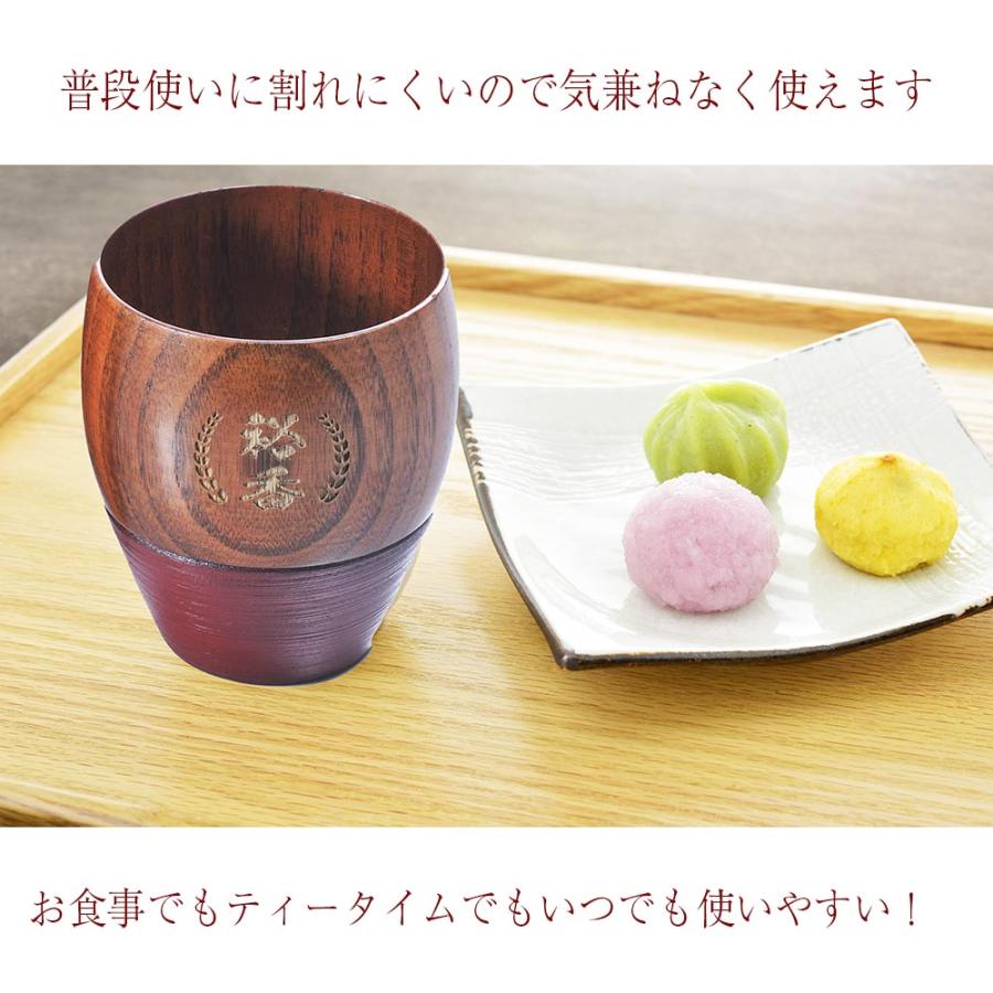 名入れ ギフト ペアセット 夫婦 カップル 割れにくい コップ ロックカップ 木製 刷毛目 黒 赤 ウッド フィットカップ 2点セット  選べるBOXの画像