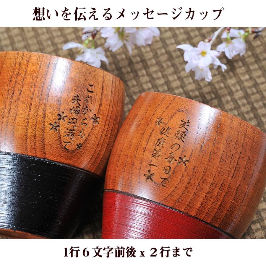 名入れ ギフト ペアセット 夫婦 カップル 割れにくい コップ ロックカップ 木製 刷毛目 黒 赤 ウッド フィットカップ 2点セット  選べるBOXの画像