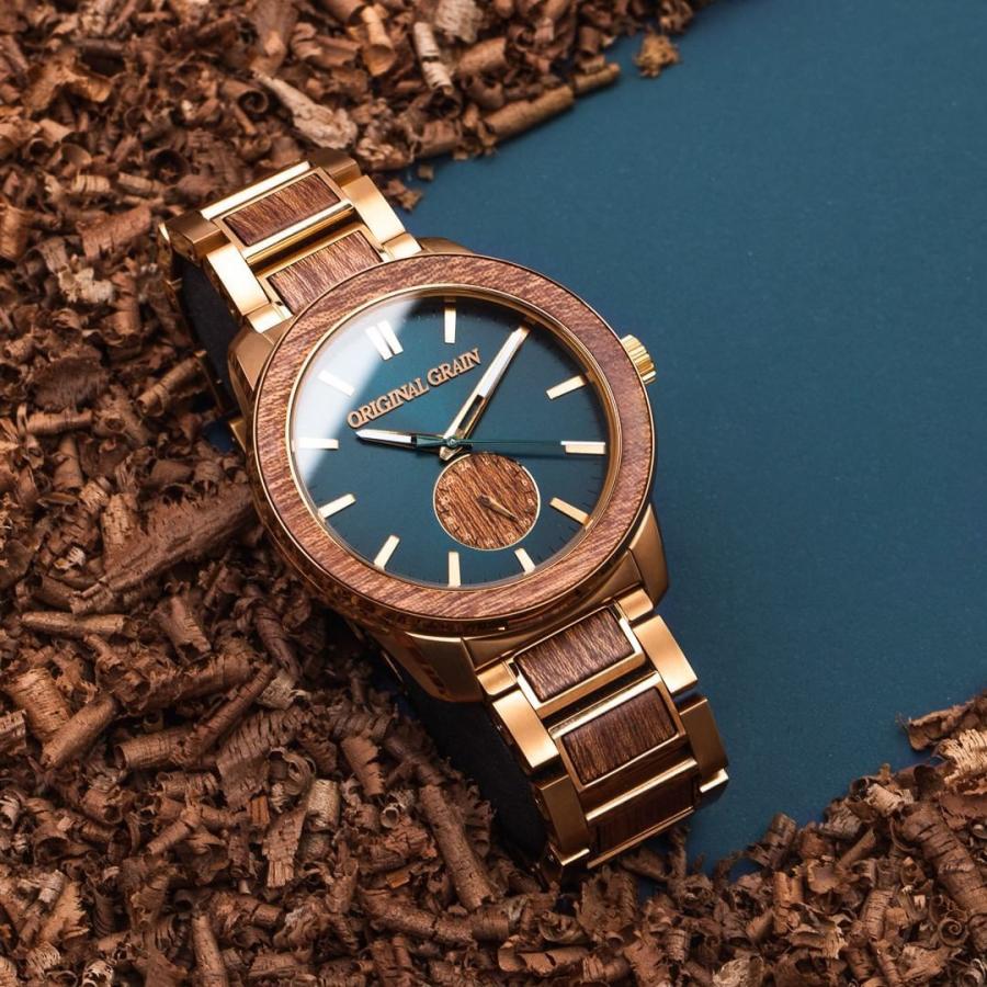 ORIGINAL GRAIN Barrel 46mm - Sapele Bronze/24HR WOOD SUBDIAL 