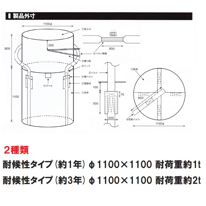 耐候性大型土のう　耐荷重約1t　耐候性約１年　トン袋　10枚　黒色ブラック　フレコンバック　コンテナバック