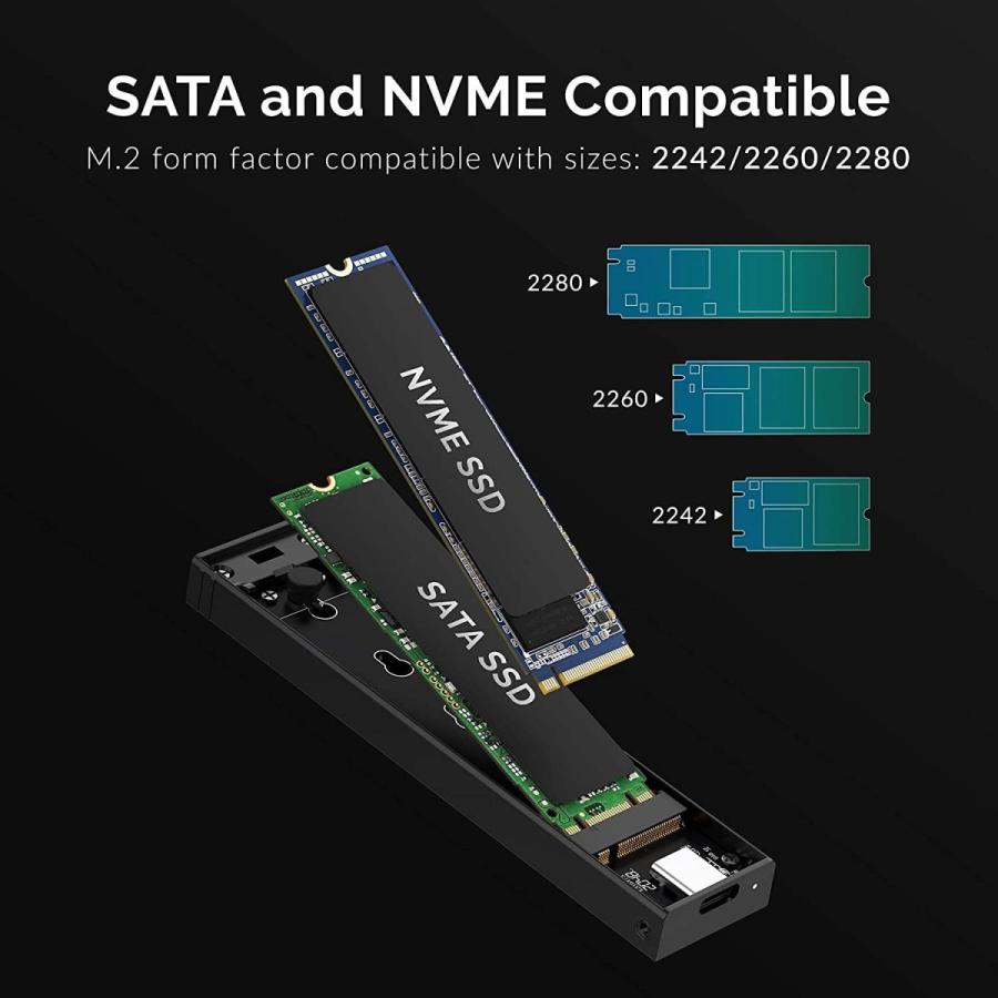 Sabrent USB 3.2 Type-C Tool-M.2 PCIe NVMe および SATA SSD 用ツールフリー・エンクロージャ