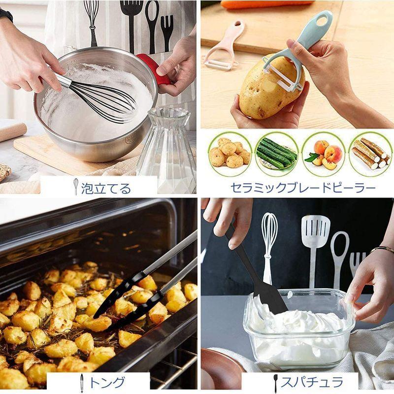キッチンツール 調理器具10件セット シリコンブラケット 便利な収納 玉子焼きシャベル 料理 台所用品 食品安全認証済み 耐熱 (黒)|origuchitaira|10