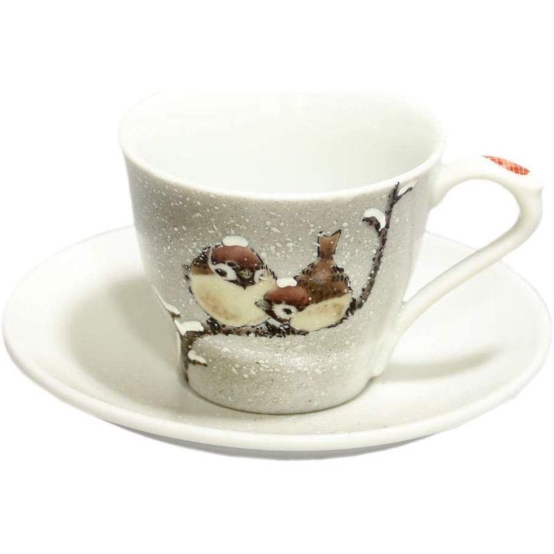 中村陶志人 九谷焼 コーヒーカップ＆ソーサー 雪雀図 九谷焼 コーヒーカップ＆ソーサー 雪雀図 5cm