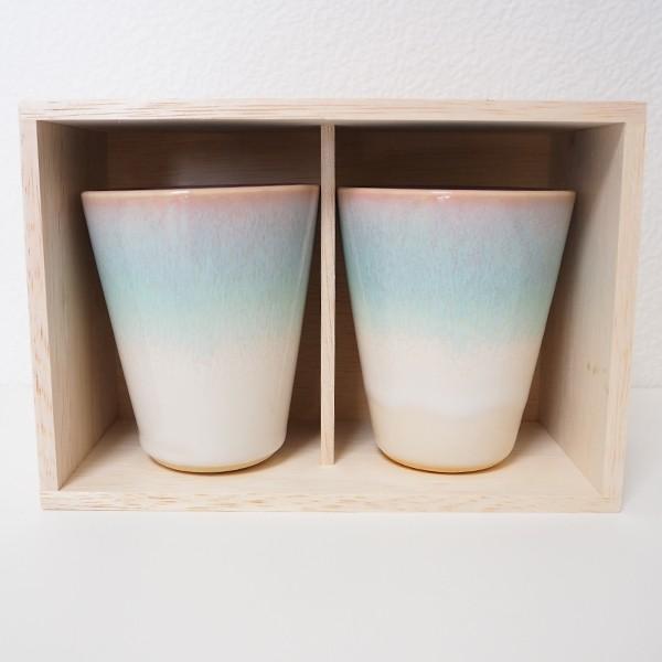 萩焼　ビアマグ2個セット 萩焼 陶器 ミント ペアカップ ビールグラス タンブラー ペアセット 木