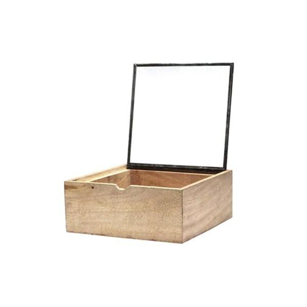 木とガラスのおしゃれなディスプレイボックス スクエア ウッデンボックス ウィズグラスリッド スモール アクセサリーボックス ポプリケース  :square-wooden-box-with-glass-lid-small:オリジ - 通販 - 