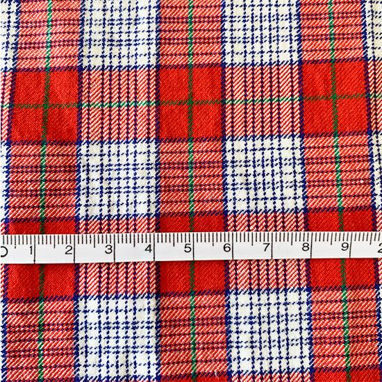 コットン綾織りグリーンタータンチェック 生地 グリーン×白ストライプ