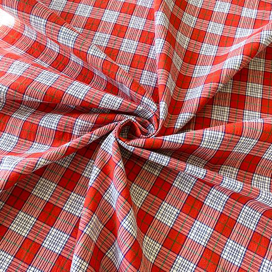 コットン綾織りグリーンタータンチェック 生地 グリーン×白ストライプ