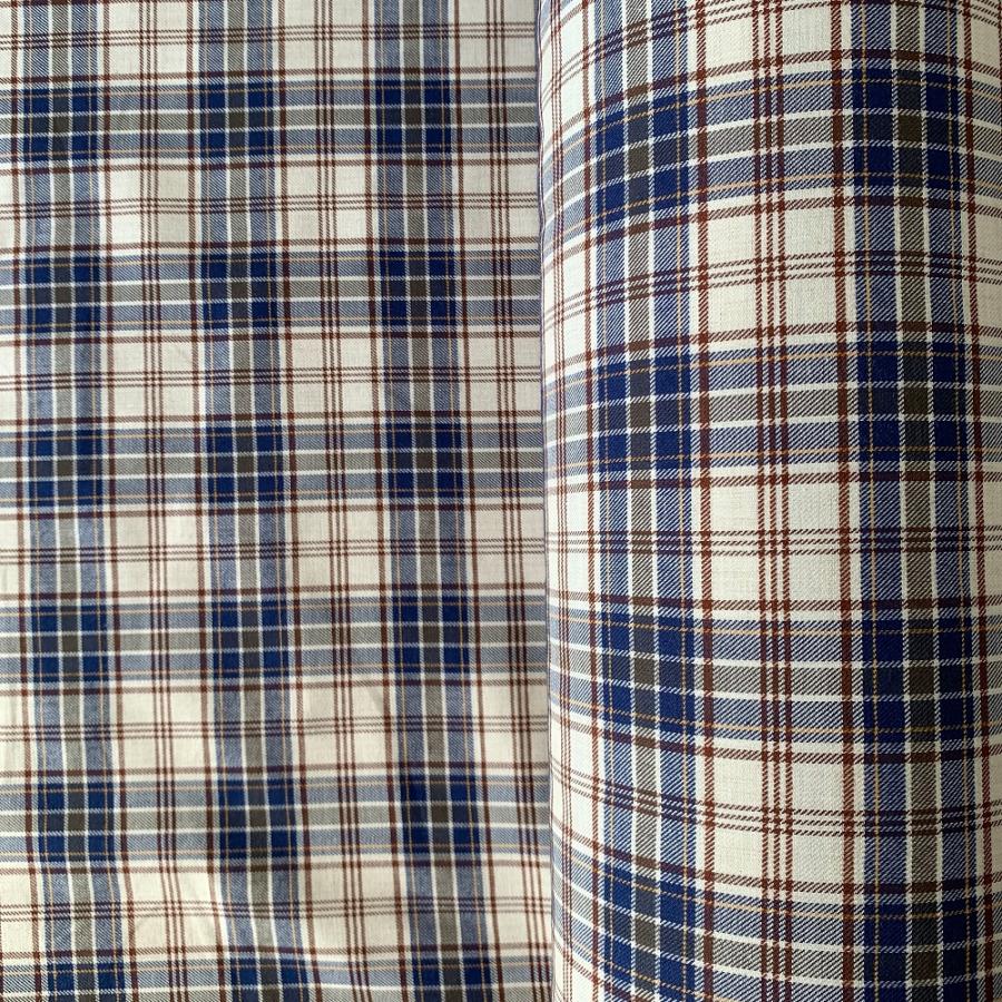コットンソフト綾織りタータンチェック 生地 白×ネイビーストライプ
