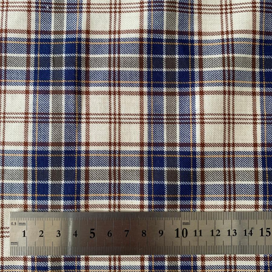 コットンソフト綾織りタータンチェック 生地 白×ネイビーストライプ