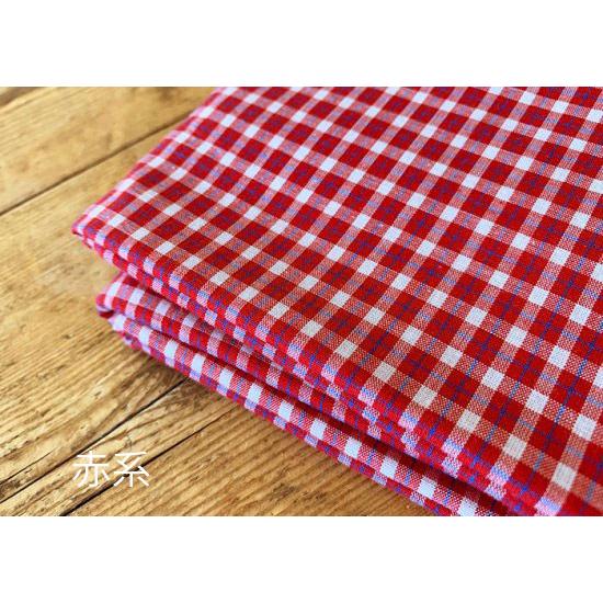 チェック生地 （黒系/赤系/青系/ピンク系）綿麻/配色がかわいい