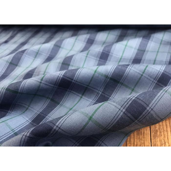 柔らかい チェック 生地 （ブルー系/グレー系）レーヨン100/シックな 