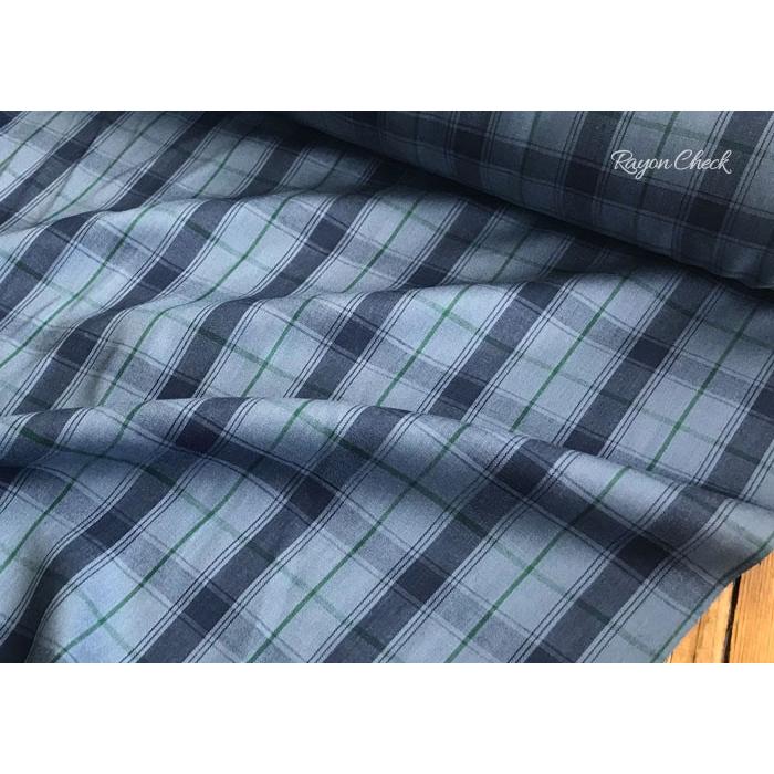 先染めチェック 生地 （ブルー系/グレー系）レーヨン100/シックな大人 