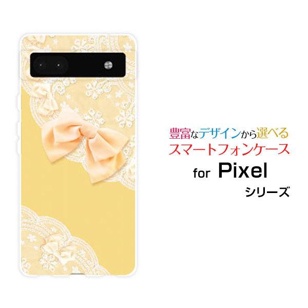 スマホケース Google Pixel 6a グーグル ピクセル ハードケース/TPUソフトケース レース＆リボン (イエロー) 可愛い（かわいい） パステル 黄色（きいろ）｜orisma