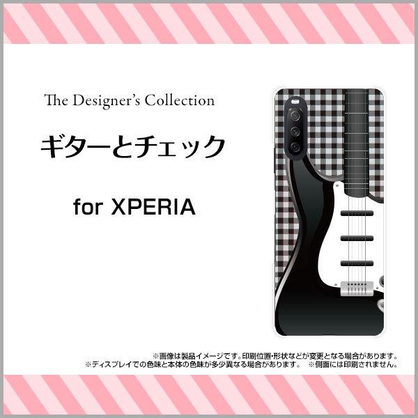 XPERIA 10 III Lite ハードケース/TPUソフトケース 液晶保護フィルム付 ギターとチェック 楽器 エレキギター チェック柄 ブラック 黒 モノトーン｜orisma