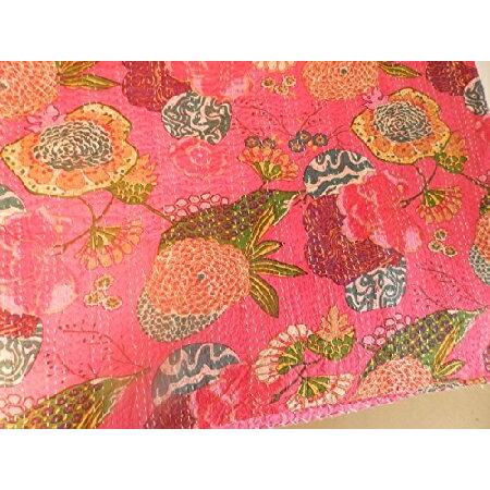 (Queen Full, Dark pink) Designer Bedspreads Tropical Kantha Quilt Girls Bedding(Queen